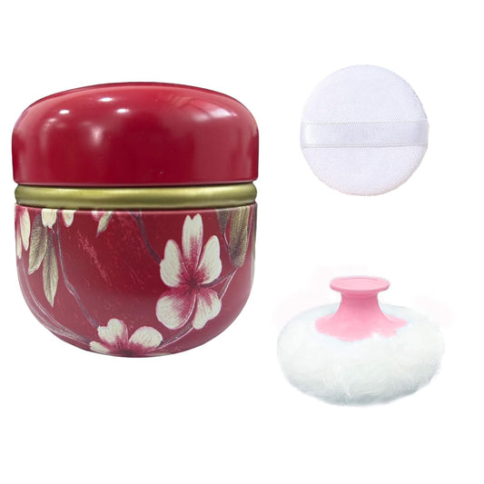 Body Powder Puff and Container for Dusting Powder, Women Powder Puff and Powder Case for Bath and Travel (Red Future)-GlimoraGlow