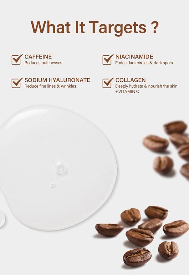 Caffeine Eye Serum Under Eye Treatment Serum for Moisturizing Anti-Aging Brightening Eye Serum, Caffeine Eye Cream for Wrinkles, Dark Spots and Dark Circles Beauty Skin Care-GlimoraGlow