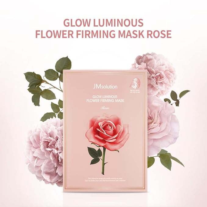 JMsolution Glow Luminous Flower Firming Mask | Rosewater & 4 Flower Extracts for Hydration, Firming & Radiance | 10 Sheets | Korean Skincare Sheet Mask for All Skin Types-GlimoraGlow