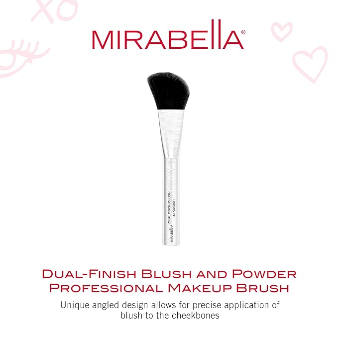 Mirabella Dual Finish Blush & Powder Brush – Angled Vegan Makeup Brush for Cheeks, Super-Soft Synthetic Bristles, Weighted Aluminum Handle, Cruelty-Free, Professional Quality-GlimoraGlow