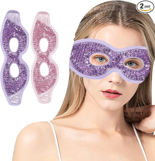 Jakuva 2PCS Cooling Eye Mask Sleeping Mask, Ice Eye Mask & Cold Eye Packs & Heat Cold Compress Pack Eye Spa Pad for Puffy Eyes,Puffiness,Headache,Stress Relief (Pink&Purple)-GlimoraGlow