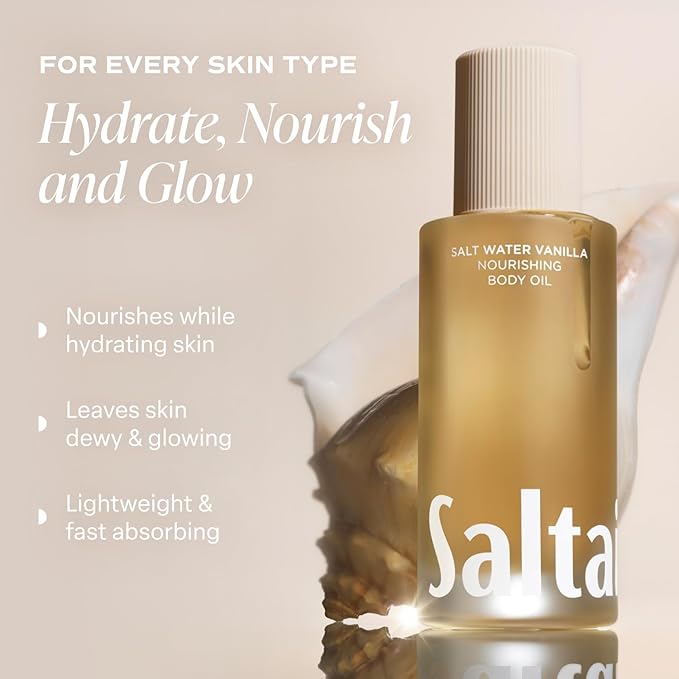 Saltair Body Oil. Luxurious Salt Water Vanilla After Shower and Bath Oil Moisturizer for Women and Men. Botanical, Non-Greasy, and Well-Absorbing Lotion for Hydrating Dry Skin. 4oz Pump Bottle-GlimoraGlow