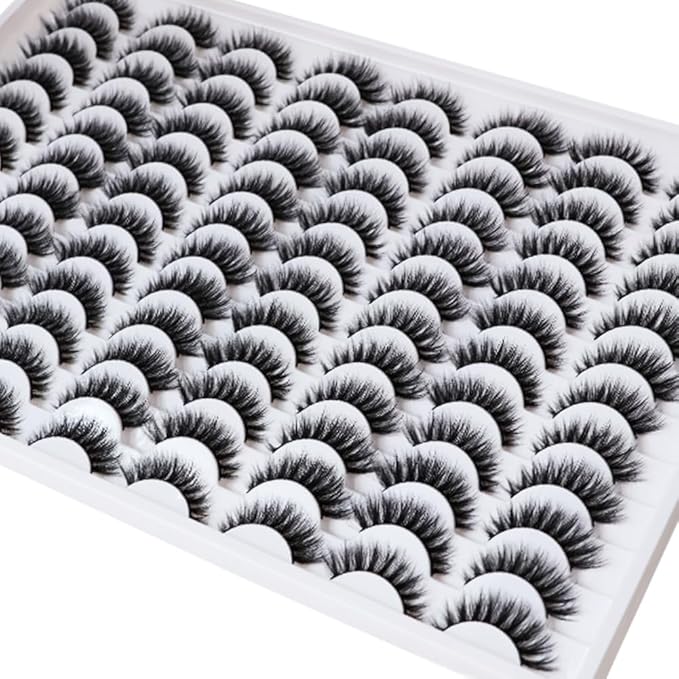 False Eyelashes 48 Pairs Faux Mink Lashes 14mm Wispy Lashes 3D Fluffy Cat Eye Lashes Pack Bulk Wholesale Strip Lashes(style 48-034)-GlimoraGlow
