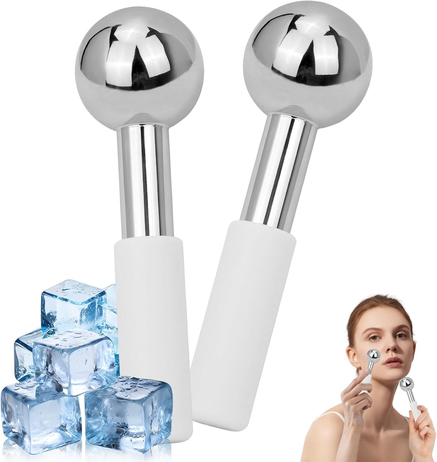 Ice Globes for Face & Eyes - Unbreakless Stainless Steel Cryo Sticks Facial Massage Tools Cold Therapy Cooling Globes to Reduce Puffiness, Wrinkles, Dark Circles Spa & Esthetician Supplies-GlimoraGlow