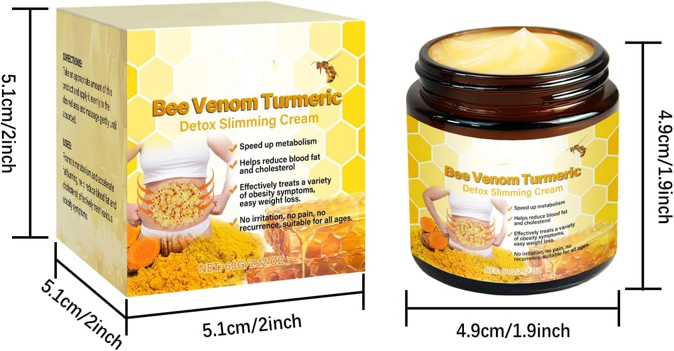 Bee Venom Comprehensive Cream,Turmeric Detox Slimming,Bee Venom Skin Treatment Cream,Body Massage Cream,Natural Skin Moisturizer for All Skin Types(2pcs)-GlimoraGlow