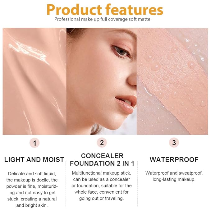 2 Pack Liquid Foundation Cream with Foundation Brush for Face Makeup,Durable Full Coverage Matte Concealer Make Up,Oil Control & Waterproof Base Primer -1 Fl.Oz (#03)-GlimoraGlow