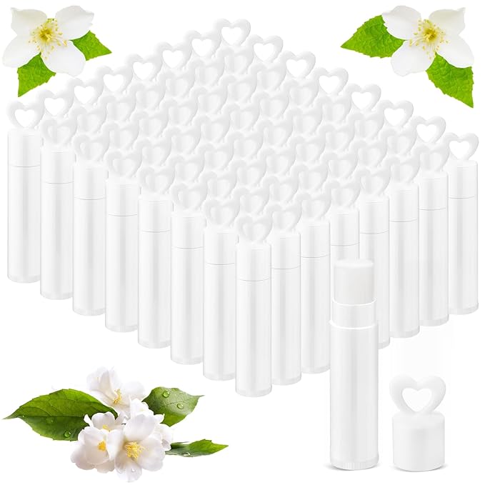 100 Pcs Lip Balm Bulk Heart Shape Lip Balm Jasmine Scented Beeswax Lip Balm Moisturizing Lip Balm Add Your Own Labels for Teacher Baby Shower Coworkers Friend Gift-GlimoraGlow