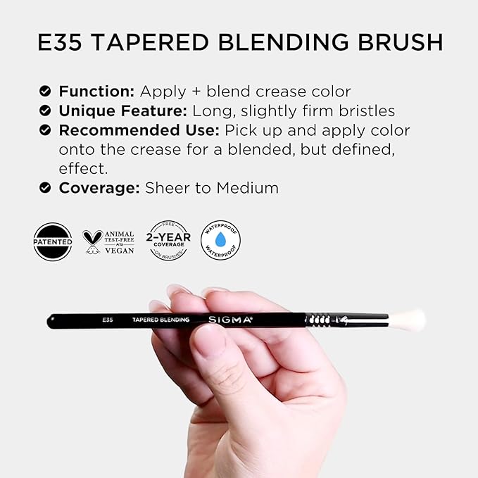 Sigma Beauty Professional E35 Tapered Blending Brush – Professional Eyeshadow Brush for Precision Eyeshadow Blending, Softens Dramatic Edges & Harsh Lines for a Well Blended Effect (1 Brush)-GlimoraGlow