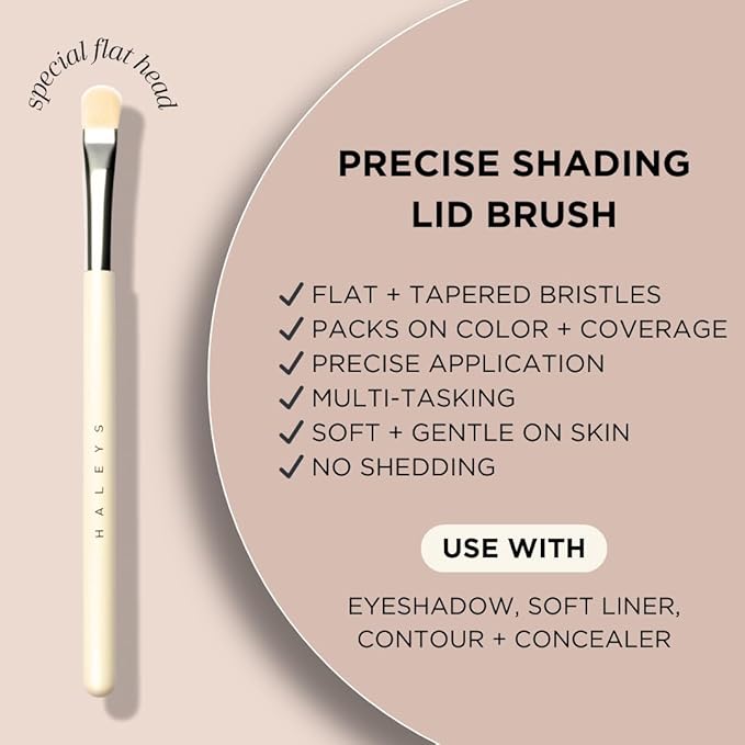 HALEYS Lid Eyeshadow Brush, Medium Flat Tapered Brush, Easy Blending and Shading for Building Eyeshadow Color, High-end Synthetic Bristles, Multi-tasking, for Cream and Powder Makeup, Vegan + CF-GlimoraGlow