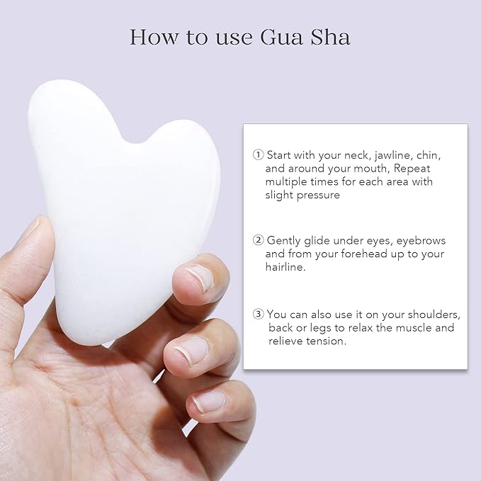 BAIMEI Jade Roller & Gua Sha Set Face Roller and Gua Sha Facial Tools for Skin Care Routine and Puffiness, Self Care Gift for Men Women - White-GlimoraGlow