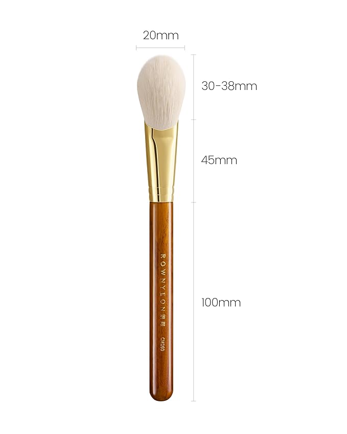 Desert Oak Series CM 160 Angled Blush Brush for Cheeks – Ideal for Powder & Cream Blush, Golden Brass Ferrule, Ebana Bubinga Handle, Soft Nylon Bristles-GlimoraGlow