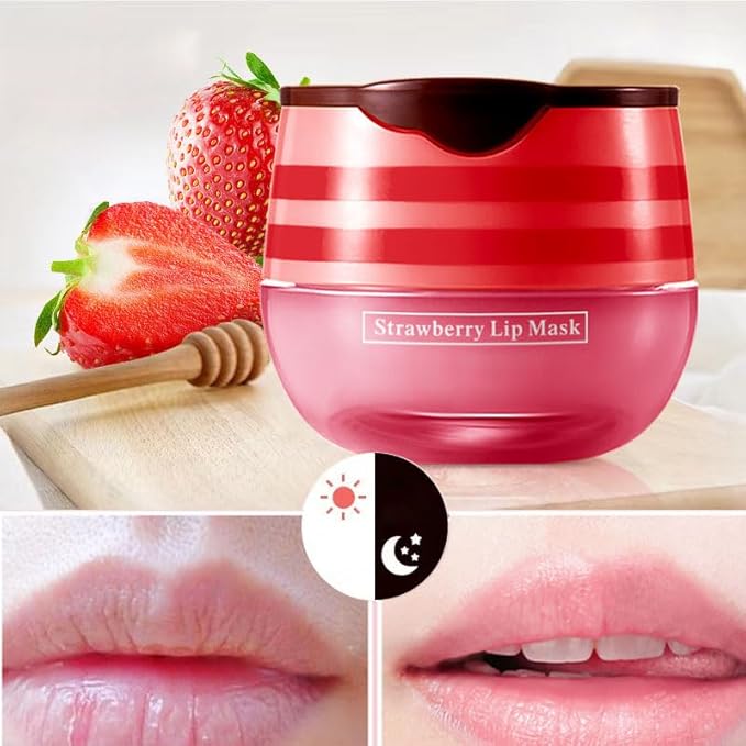 2 Pcs Lip Balm Honey Pot, Honey & Strawberry Hydrating Lip Mask, Reduces Lip Lines Prevention Dry and Cracked Lip Scrubs Exfoliator Honeypot Lip Balm. (Honey & Strawberry)-GlimoraGlow