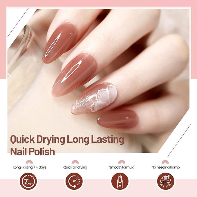 Jelly Nail Polish Set 6 Colors Nude Pink Pale Purple Jelly Quick Dry Nail Polish Set for Nail Art Manicure DIY Salon-GlimoraGlow