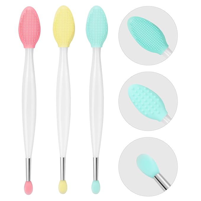 Unaone Lip Scrub Brush - 3 PCS Dual-ended Lip Scrubber Exfoliator and Silicone Lip Brush, 2-in-1 Silicone Lip Scrub Tool Lip Mask Applicator, Gentle Exfoliator & Applicator for Soft-GlimoraGlow