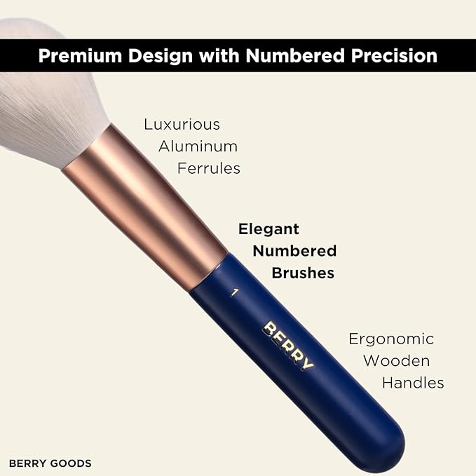 BERRY Blue Premium Makeup Brush Set – 12-Piece Professional Ultra-Soft Synthetic Brushes for Face & Eyes | Foundation, Powder, Blush, Concealer, Eyeshadow – Vegan, Cruelty-Free, Numbered, Travel Case-GlimoraGlow