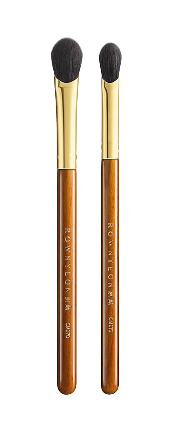 CM 170 & 171 Desert Oak Series Thumb Eyeshadow Brush DUO Set - Large & Small, Curved Finger Contour for Lid & Crease, Premium Goat Hair & Bubinga Handle, Perfect Pair for Blending, Shimmer & Detail-GlimoraGlow
