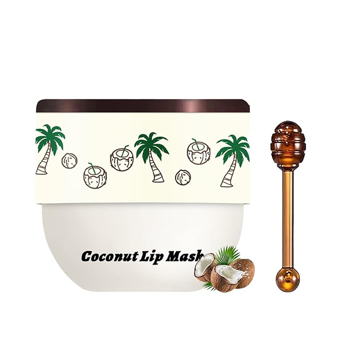 1 PCS Bee Lip Balm Lip Mask Honey Pot, Coconut Moisturizing Sleeping Lip Mask Overnight with Sticks, Lip Balm Honey Pot Lip Balm Hydrating Prevention Dry and Crack Lip Scrubs Exfoliator-GlimoraGlow