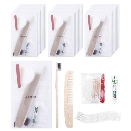 Hygiene Kit, Hygiene Kit Bulk, Travel Hygiene Kit With Toothbrush, Toothpaste, Care Package, Comb, Shower Cap, Individually Packed, Suitable For Hotel, Home, Camping, Travel (30-PACK)-GlimoraGlow