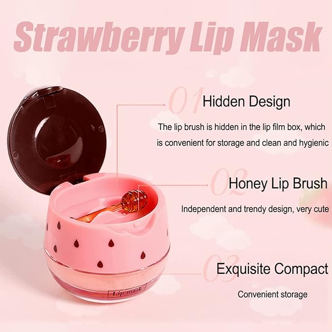 2 Pack Strawberry Lip Sleeping Mask,Plumping Lip Hydrating Bee Lip Balm Honey Pot Propolis Moisturizing Lip Balm With Stick，Lip Exfoliating Bee lip Balm Sleeping Lip Mask-GlimoraGlow