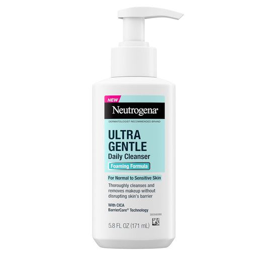 Neutrogena Ultra Gentle Foaming Facial Cleanser, Foaming Face Wash for Sensitive Skin, Gently Cleanses Away Dirt, Oil & Makeup Without Over Drying, Fragrance-Free, 5.8 fl. oz-GlimoraGlow