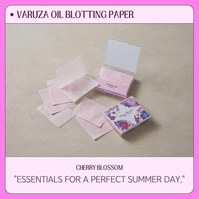 [400 Counts + Mirror Case] Cherry Blossom Natural Oil Blotting Paper for Face with Mirror Compact and Refills-GlimoraGlow