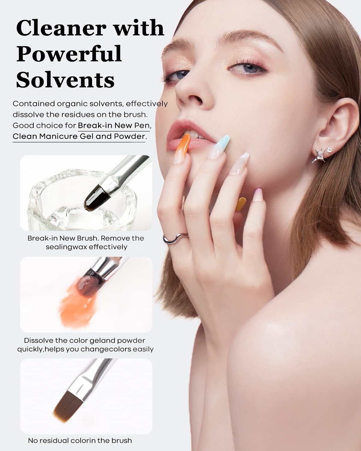 Modelones Nail Art Brush Cleaner & Restorer for Nail Polish/Extension Gel/Solid Builder Gel/Dip Powder/Acrylic Manicure Kits DIY Salon at Home - 80ml, W/Pro Brush-GlimoraGlow