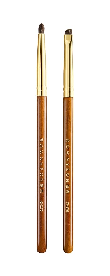 Desert Oak Series Aegyo-Sal Brush Duo - Under-Eye Highlight & Contour Set with Pony Hair, Bubinga Handle (CM175 + CM176)-GlimoraGlow