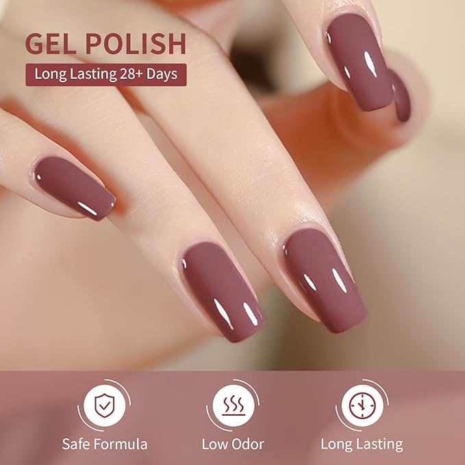 JODSONE 10ml Nude Pink Gel Nail Polish Set 6Colors Long Lasting Neutral Brown Red Purple Nail Polish Lacquer Glossy Art for Nail and Salon Need U V Lamp-GlimoraGlow