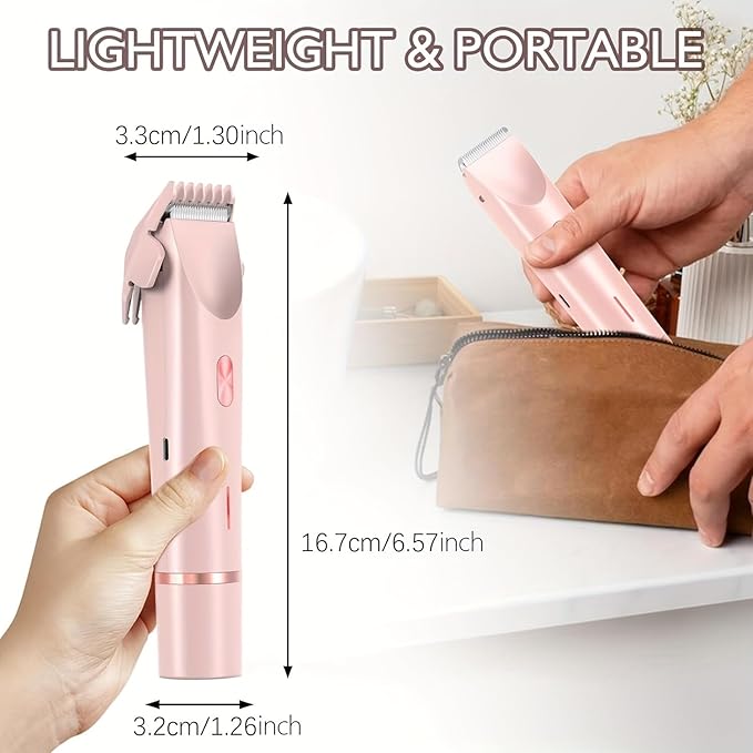 2025 Womens Shaver Dual-Head Bikini Trimmer for Women 2-in-1 Women's Body Shaver USB Charge Waterproof Painless Electric Razors for Silk Skin (Pink)-GlimoraGlow