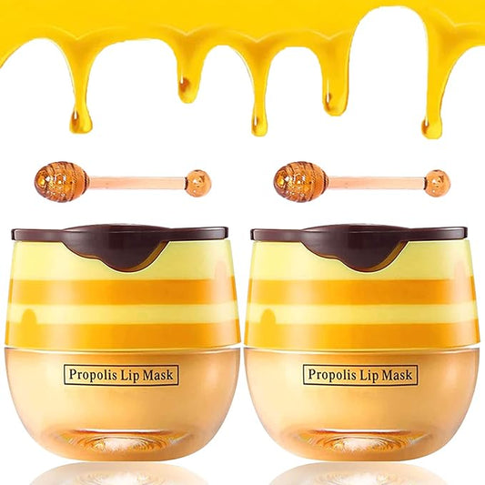 2 PCS Bee Lip Balm Lip Mask Honey Pot Honey Lip Mask Propolis Moisturizing Lip Balm with Stick - Hydrating Prevention Dry and Cracked Lip Scrubs Exfoliato Lip Wrinkle Skin Care Products-GlimoraGlow