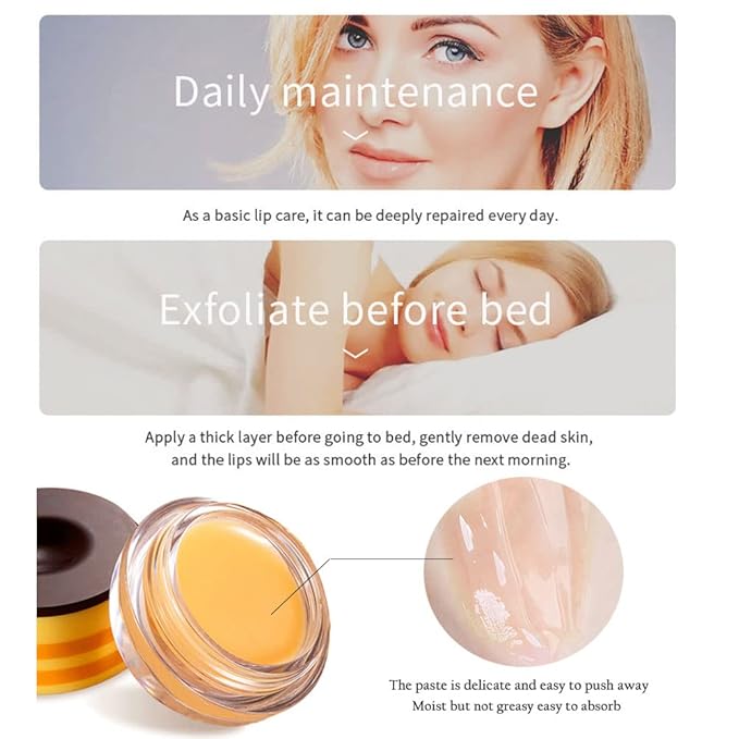 2 PCS Bee Lip Balm Honey Lip Balm Pot,Lip Exfoliating Lip Mask Hydrating & Prevention Dry and Cracked Lip Scrubs Exfoliator, Honey Lip Sleeping Mask Fade Lip Lines Bee Lip Balm-GlimoraGlow