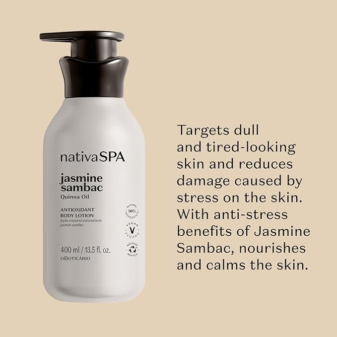 Nativa SPA by O Boticario Jasmin Sambac Anti-Stress Body Lotion, Fragranced Moisturizer Enriched with Purified Quinoa Drops to Boost Hydration, 13.5 Ounce (400ml)-GlimoraGlow