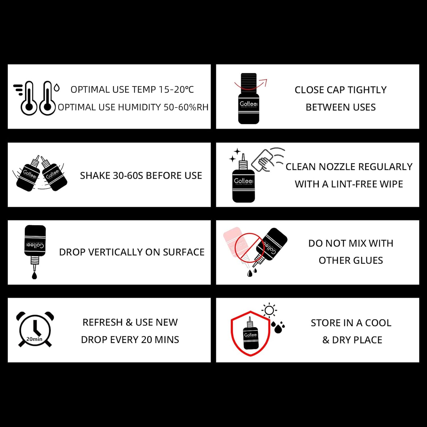 Eyelash Extension Glue - 0.5 Sec Fast Drying, 8 Week Retention (0.17fl.oz / 5ml) Waterproof Black Adhesive for Semi-Permanent Lash Extensions - Professional Use Only-GlimoraGlow