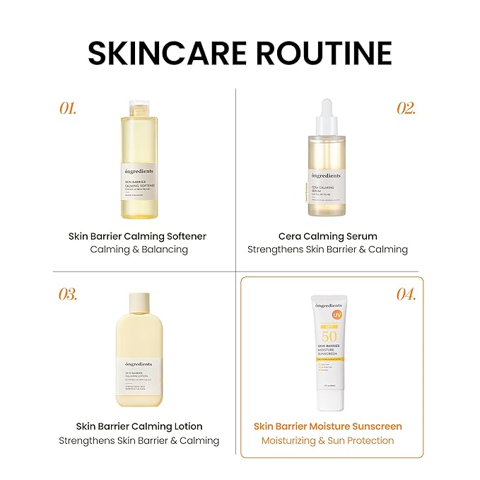 ONGREDIENTS Skin Barrier Moisture Sunscreen Broad Spectrum SPF 50, Glowy Finish, Non-Sticky, No White Cast, Hydrating, Moisturizing, Airy Texture, Korean Skin Care, All Skin Types (1.7 fl. Oz)-GlimoraGlow