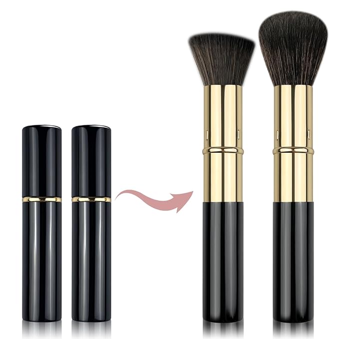 Retractable Kabuki Makeup Brushes 2 Pcs, Powder Brush/Foundation Brush/Blush Brush for Foundation, Powder Blush, Bronzer, Buffing, Liquid, Cream, with Cover-GlimoraGlow