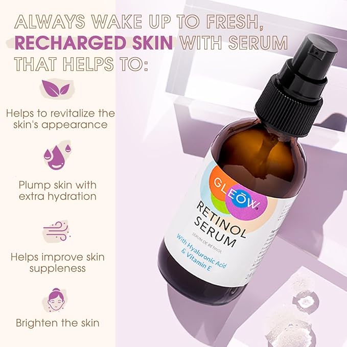 Retinol Serum for Face with Hyaluronic Acid, Retinol for Face Is Suitable for All Skin Types, Hydrating Serum Women and Men Plumps Youthful Appearance 2oz-GlimoraGlow