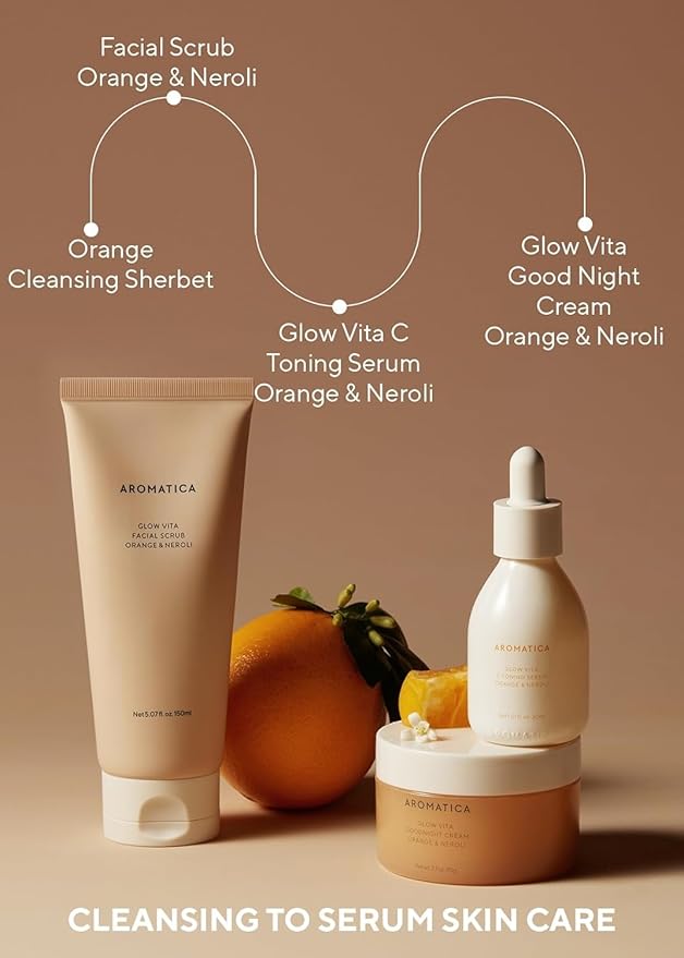 AROMATICA Glow Vita Goodnight Cream Orange & Neroli 3.1fl oz/90g - Night Cream Moisturizer For Face & Neck | Anti Aging Wrinkle Cream with Vitamin C, 5% Niacinamide-GlimoraGlow
