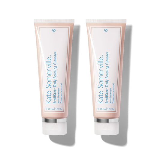 Kate Somerville EradiKate 3% Sulfur Daily Foaming Cleanser Acne Treatment – Clinically Formulated Medicated Face Wash Balances Skin and Cleans Pores, 2-Pack of 4 Fl Oz Each-GlimoraGlow