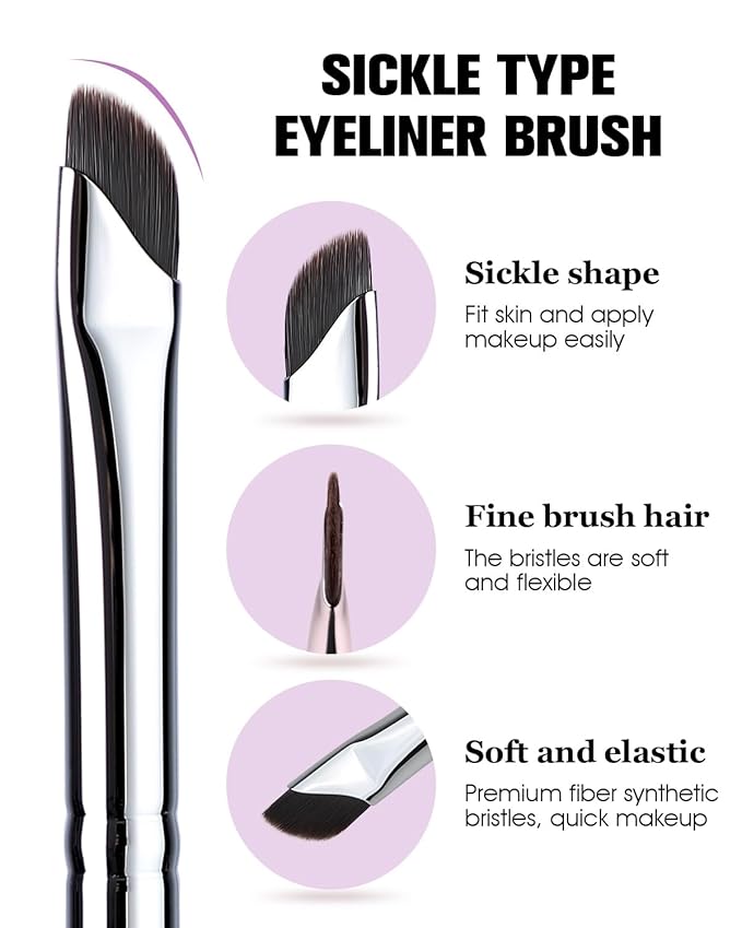 Eyeliner Brush, EIGSHOW Sickle Angled Gel Eyeliner Makeup Brush for Precise Eye Liner, Eyebrow, Eyelid with Ultra Thin Vegan Bristles (E865 Purple)-GlimoraGlow