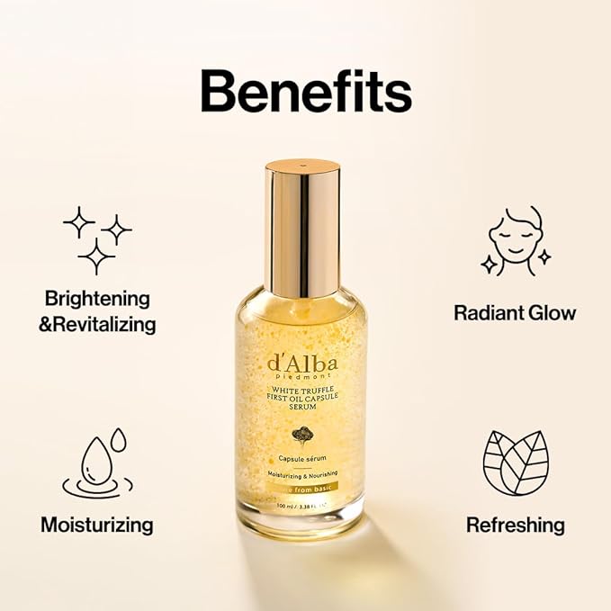 d'alba Piedmont White Truffle Oil Capsule Serum, Daily Vita Boost for Luminous Skin, Double Vitamin Formula, Big Size (3.38fl. oz.)-GlimoraGlow