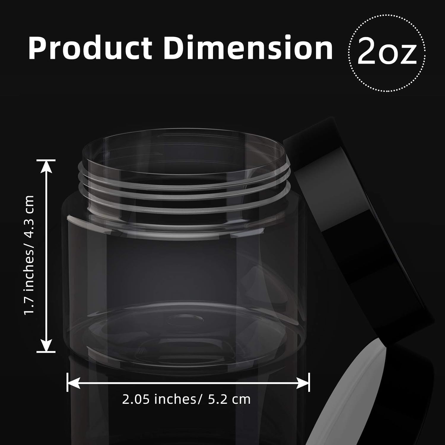 200 Pcs 2 oz Black Plastic Container Cosmetic Jars with Lid Round Plastic Jars Small Travel Containers for Storage Makeup Creams Lotion Ointments-GlimoraGlow