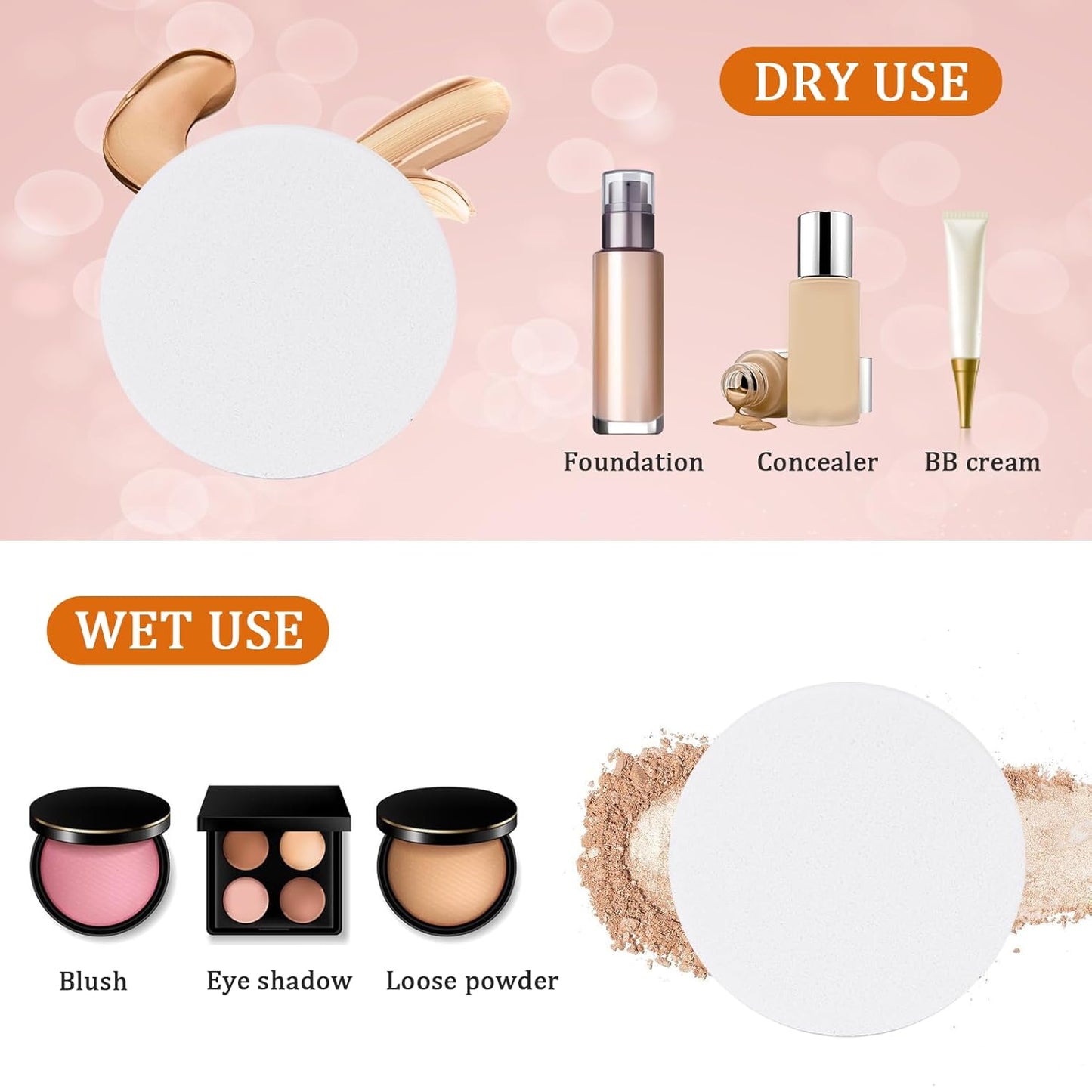 20Pcs White Makeup Sponge Round Make Up Facial Face Soft Sponge Cosmetic Puff Women Lady Beauty Makeup Foundation Powder Puff for All Skin Types Wet and Dry Dual Use-GlimoraGlow