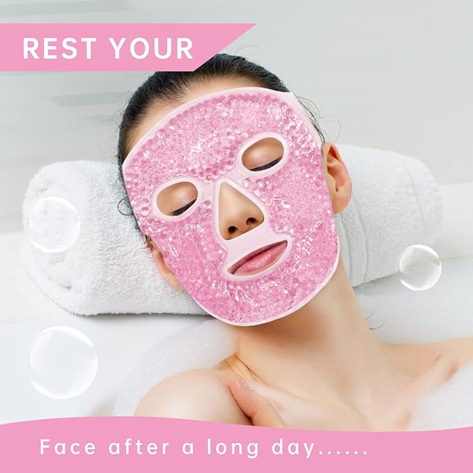 Ice Face Mask Reusable and Cold Gel Eye Mask for Puffiness/Dark Circles/Eye Bags/Dry Eyes/Headaches/Migraines/Stress Relief,Ice Pack for Eyes & Face (Pink)-GlimoraGlow