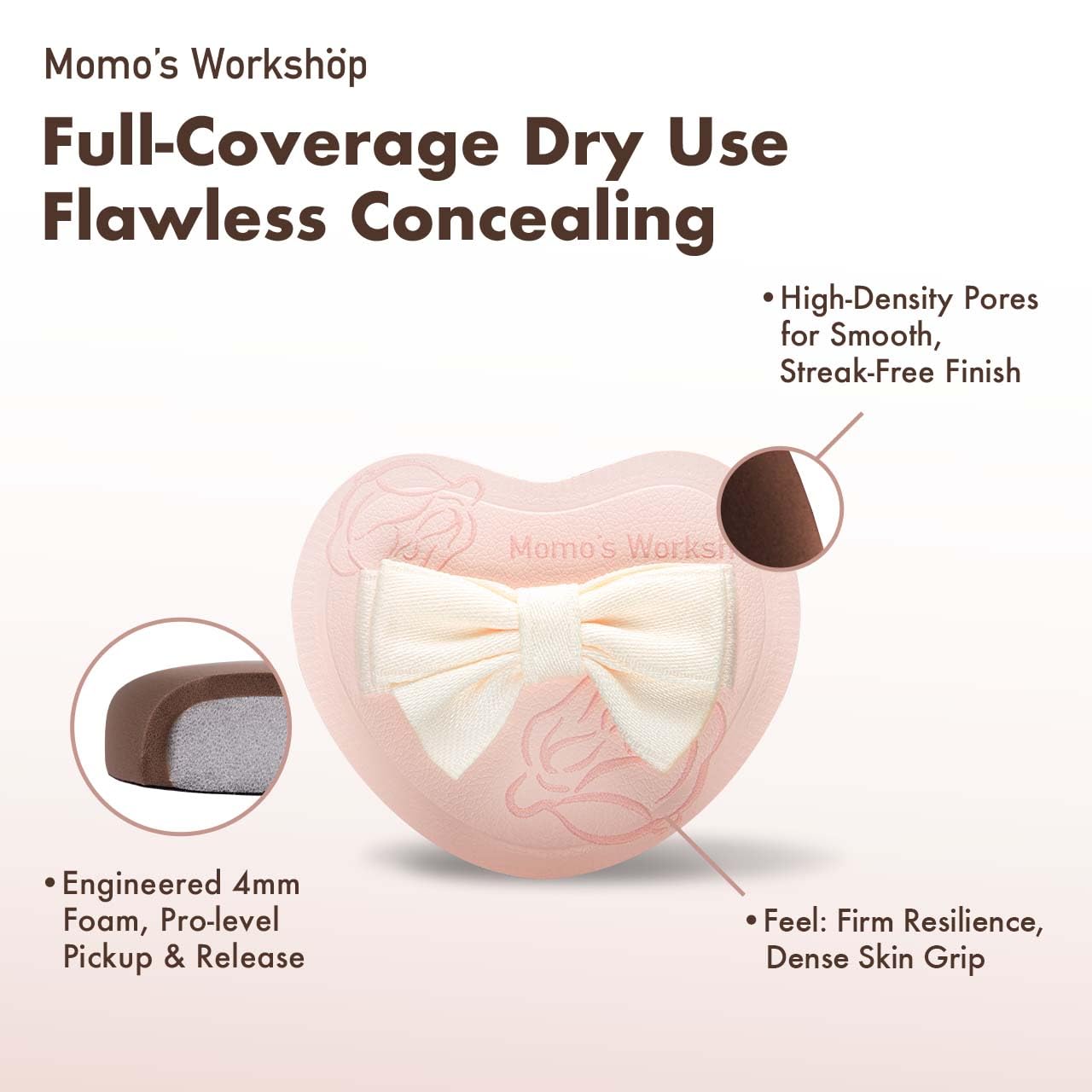 Heart-Shaped Makeup Sponge,Firm Bounce Rubycell, Foundation Sponge with Bow Tie Strap, for Precision Blending of Concealer/Cream Products, 3-Colors,Travel Friendly & Reusable & Storage Case-GlimoraGlow