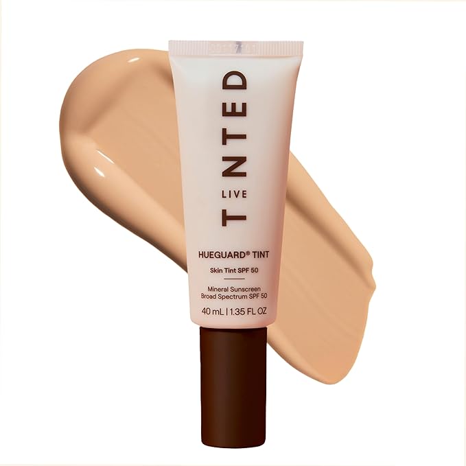 Live Tinted Hueguard Skin Tint SPF 50 - Tinted Mineral Sunscreen with Light-Medium Buildable Coverage With a Hydrating and Radiant Finish - Water and Sweat Resistant, 1.35 fl oz - Shade 10-GlimoraGlow