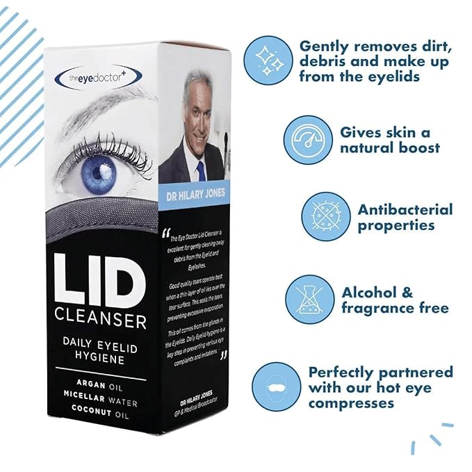 The Eye Doctor Lid Cleanser – Eyelid Cleanser to Remove Debris and Make Up from Eyelids – Suitable for Sensitive Eyes – Contains Argan Oil Coconut Oil and Micellar Water 100ml-GlimoraGlow