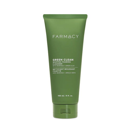 Farmacy Foaming Face Wash for Oily Skin - Whipped Greens Oil-Free Gentle Facial Cleanser + Exfoliator - Infused with Green Clay to Remove Impurities, Control Oil + Maintain Skin Hydration (150ml)-GlimoraGlow