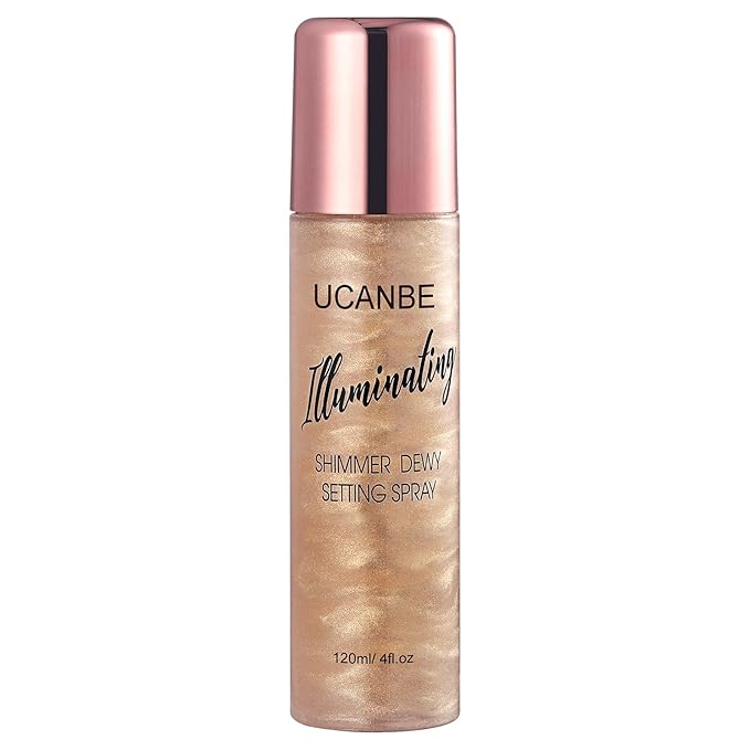 UCANBE Shimmer Dewy Setting Spray – Glowing + Makeup Setting Spray 2 in 1 Lightweight Formula for a Radiant Glow,Long-Lasting Face Mist for Face Body, 4 Fl Oz #Champagne-GlimoraGlow