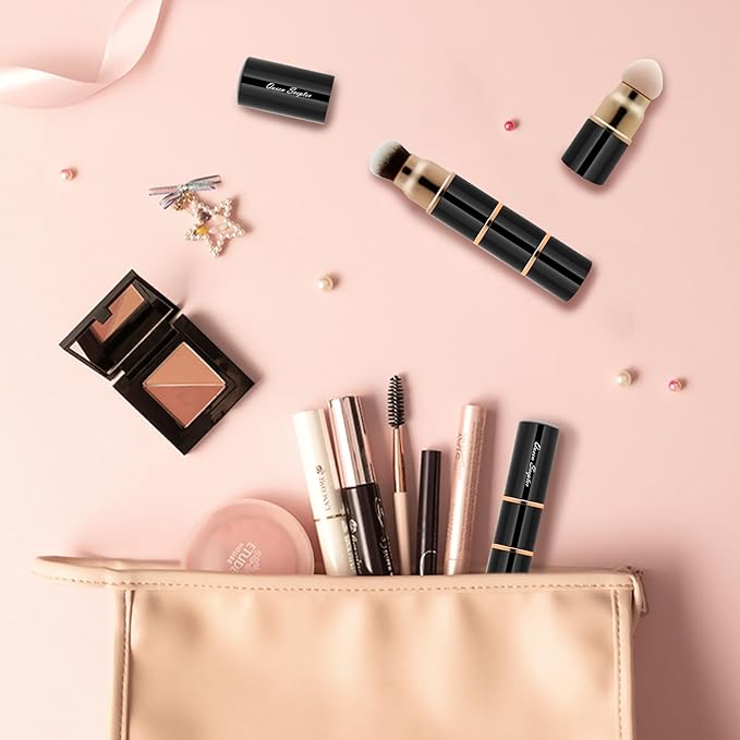 3 in 1 Professional Liquid foundation Makeup Brush Set Kabuki Face Blush Foudation Brush Powder Sponge for Powder/Liquid/Cream Travel Cosmetics Makeup Brushes with Cap-GlimoraGlow