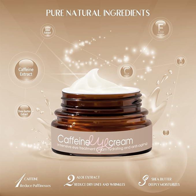 Natural Caffeine Eye Cream serum With Collagen,Hyaluronic Acid for Dark Circle and Puffiness,Great Under Eye Cream for Anti Aging,Eye Lift Treatment for Men &Women 0.52oz-GlimoraGlow